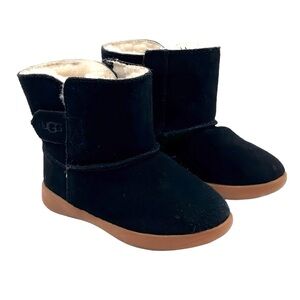 UGG Toddler Winter Boots Keelan II Black Suede Uggplush Wool Hook & Loop Size 5